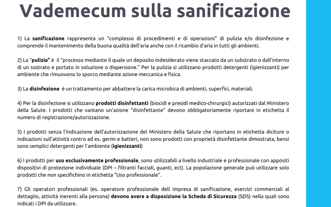 La sanificazione in 13 semplici passaggi